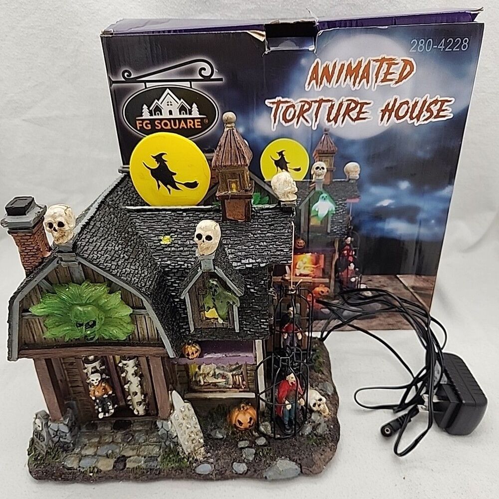 House Torture Barn Halloween Village Animated Music FG Square LED Illuminated